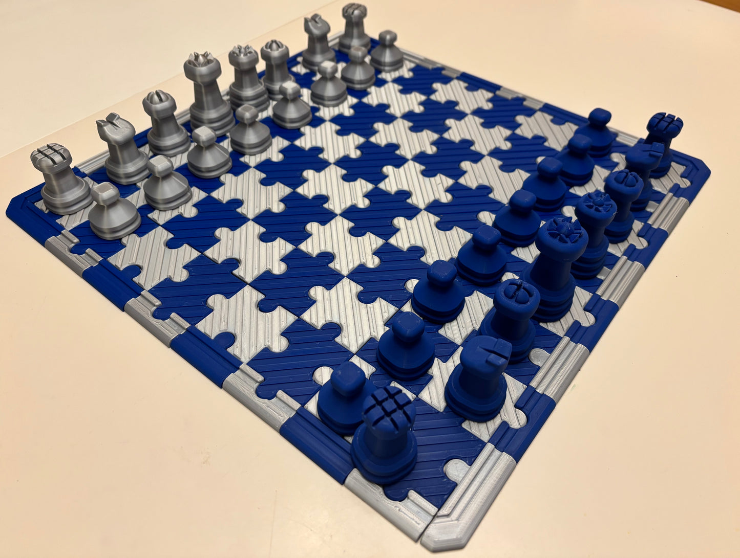 Navy and Silver Puzzle Chess Set (Large 3D Print) Great Gift for Columbia College Fans