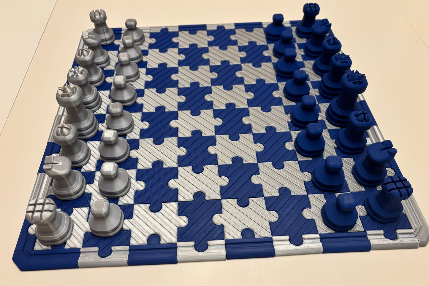 Navy and Silver Puzzle Chess Set (Large 3D Print) Great Gift for Columbia College Fans