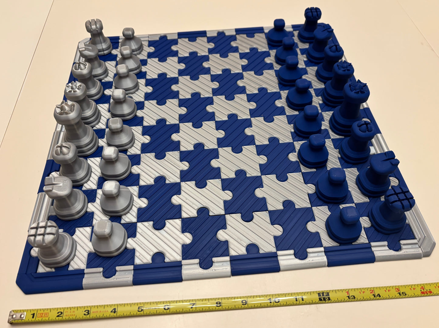 Navy and Silver Puzzle Chess Set (Large 3D Print) Great Gift for Columbia College Fans