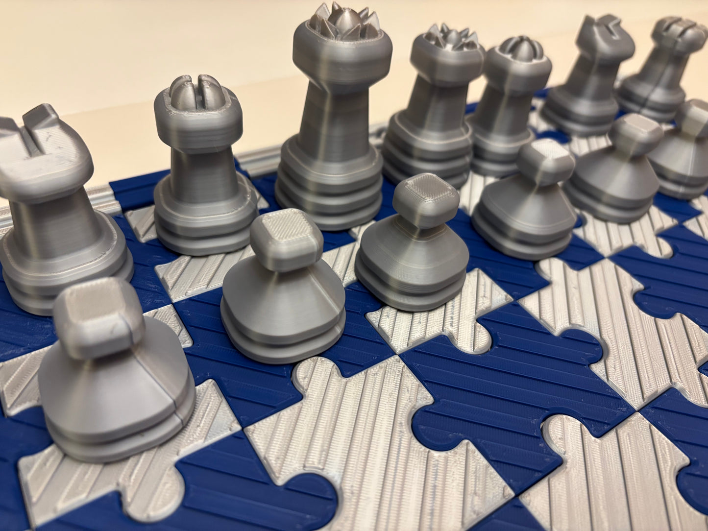 Navy and Silver Puzzle Chess Set (Large 3D Print) Great Gift for Columbia College Fans