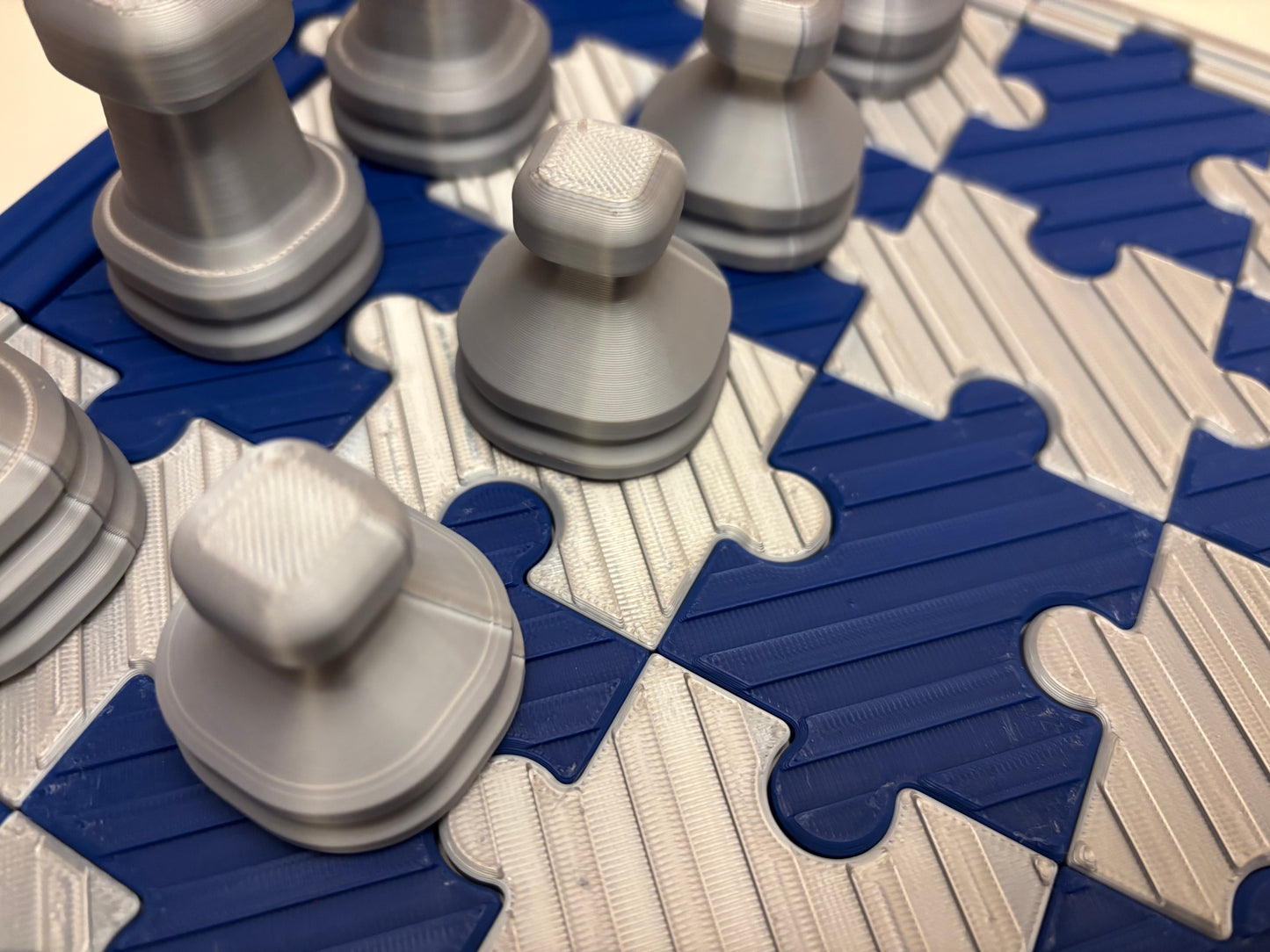 Navy and Silver Puzzle Chess Set (Large 3D Print) Great Gift for Columbia College Fans